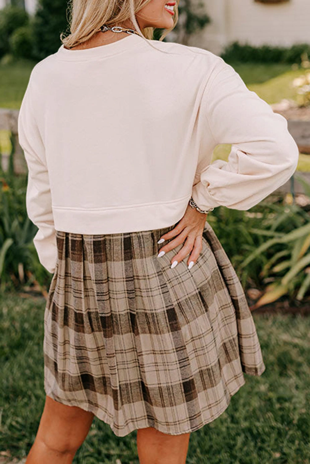 Falling In Love Plaid Sweatshirt Mini Dress