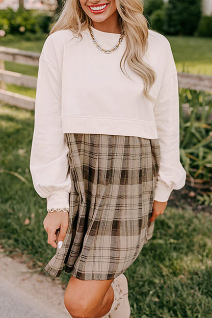 Falling In Love Plaid Sweatshirt Mini Dress